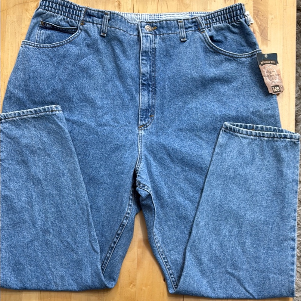 NWT LEE RELAXED-FIT JEANS WOMENS PLUS 26W BLUE 100%-COTTON SIDE-ELASTIC WAIST